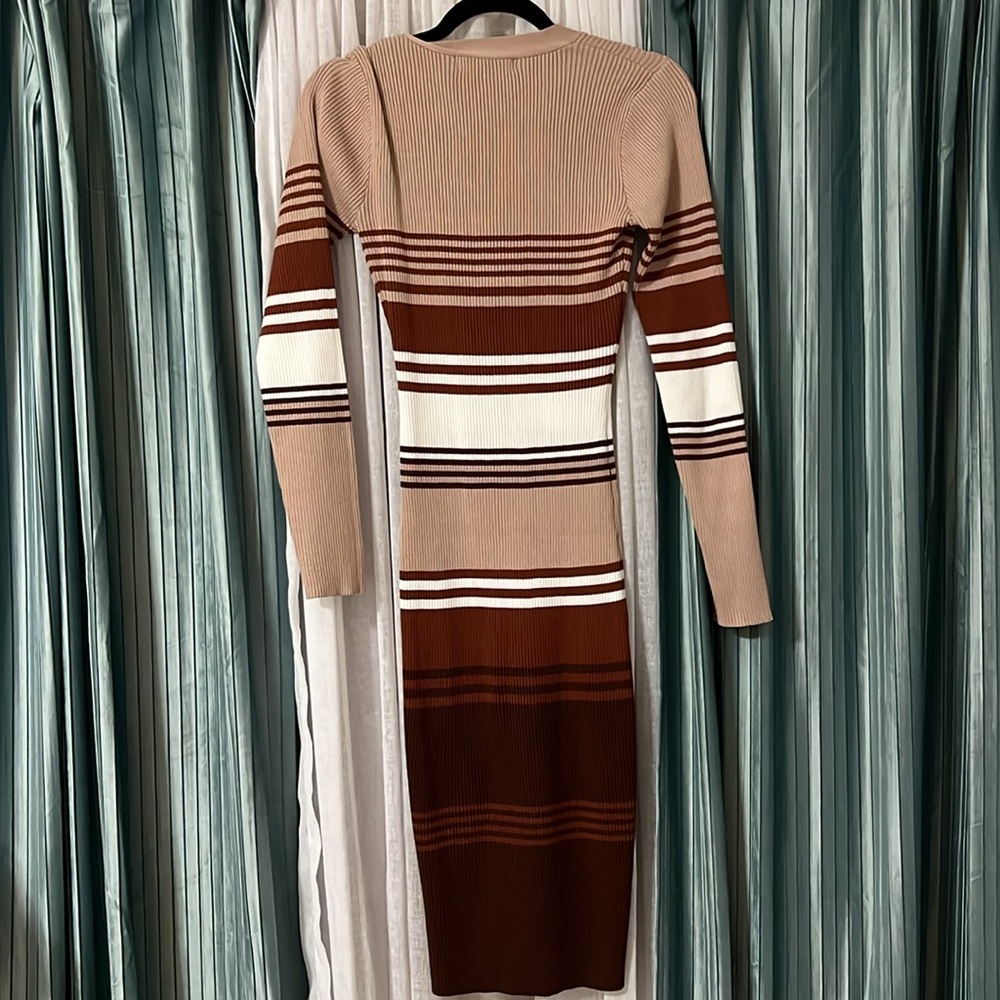 Striped Faux Button Front Midi Sweater Dress - Picture 6 of 7